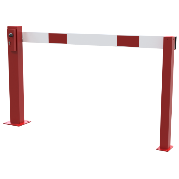 Compact hand barrier | without fixed support post | adjustment range: 1900 - 3000 mm | with profile cylinder lock | hot-dip galvanized and coated red / white